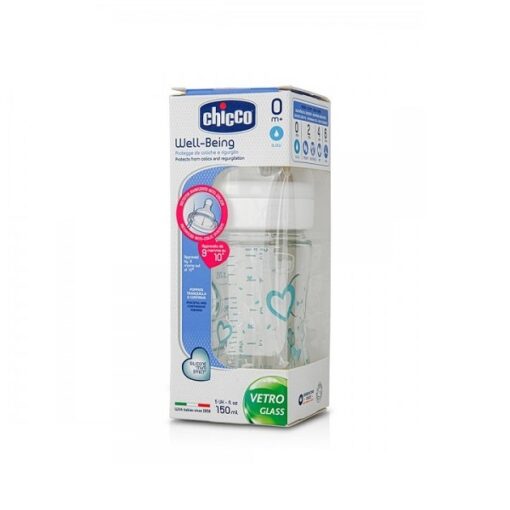 CHICCO BIBERON EN VERRE 150 ML BLEU