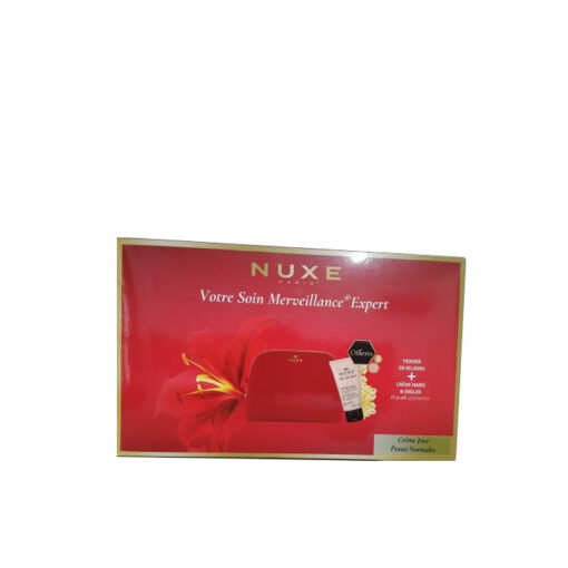 NUXE TROUSSE EN VELOURS +CREME JOUR PEAUX NORMALES+ CREME MAINS & ONGLES 50ML OFFERTS