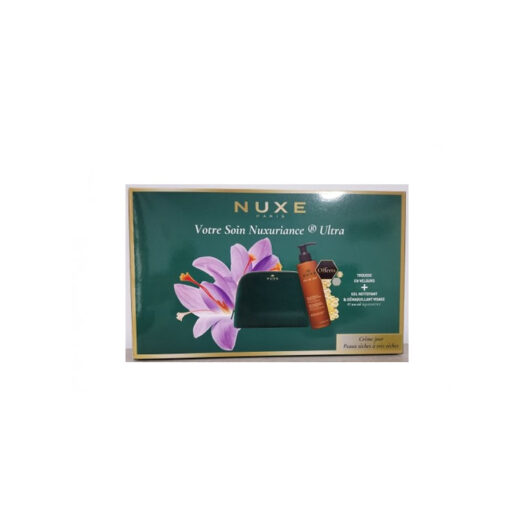 NUXE TROUSSE EN VELOURS +CREME JOUR PEAUX SECHES A TRES SECHES+ GEL NETTOYANT & DEMAQUILLANT 200ML OFFERT