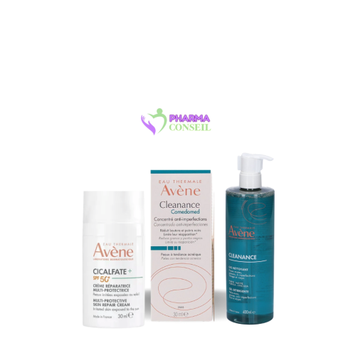 Cicalfate + Crème Réparatrice Multiprotectrice SPF50 + GEL NETTOYANT + Concentré Comedomed  Anti-imperfections