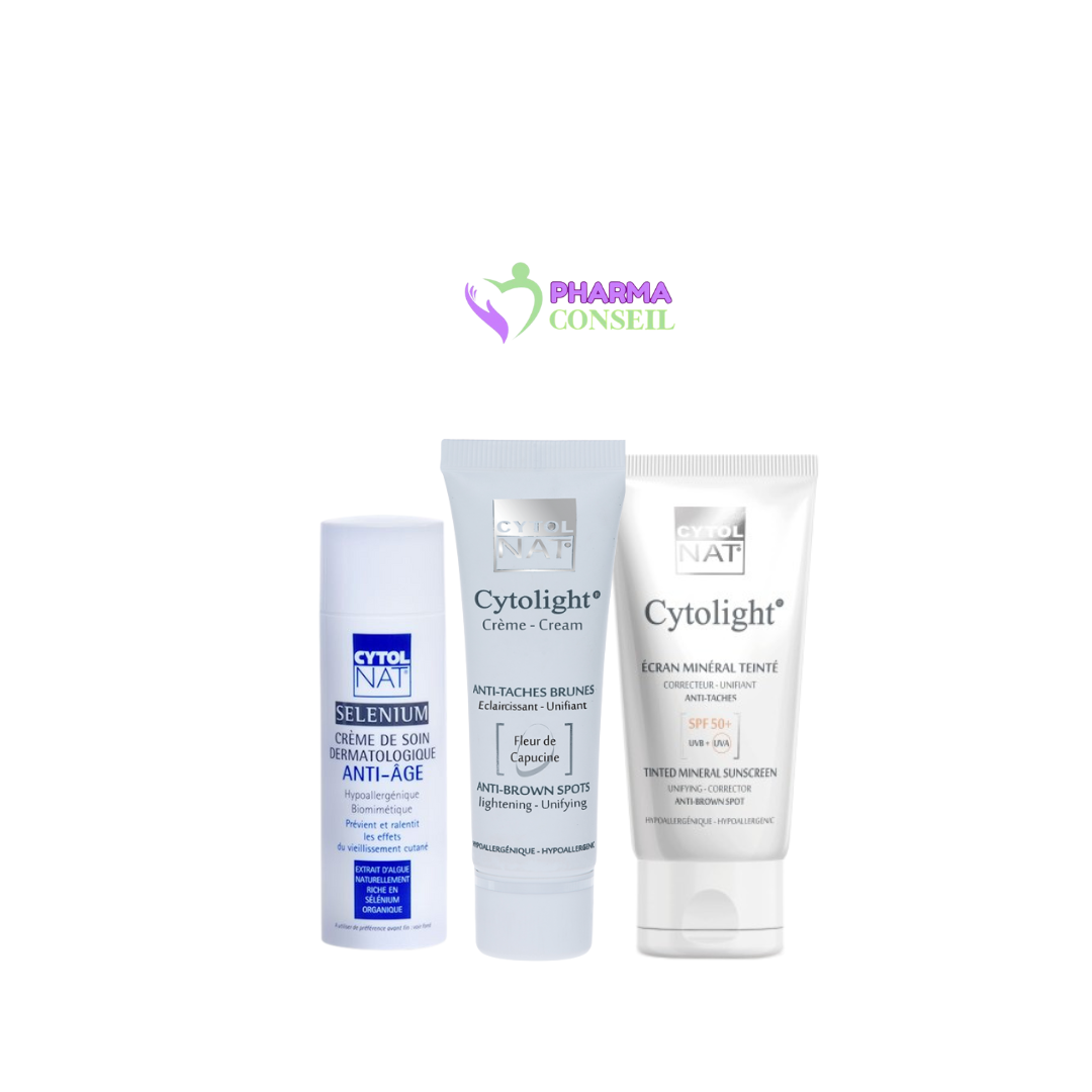 CYTOLNAT :  CREME ANTI- TACHES BRUNES +  ECRAN MINERAL ANTI TACHE TEINTE+  CREME ANTI AGE