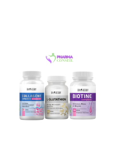 Le Trio Gold beauté Bioherbs Collagène , Acide Hyaluronique, Biotine, Glutathion.