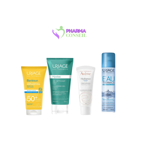 Pack soin ramadan : Crème SPF50+ Bariésun UVA-UBA  + Gel nettoyant URIAGE HYSEAC GEL  + AVENE Hydrance + Eau Thermale Uriage